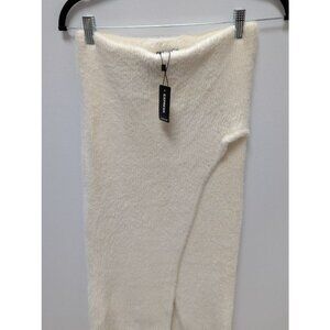 Express Cream Fuzzy Faux-Wrap Sweater Skirt